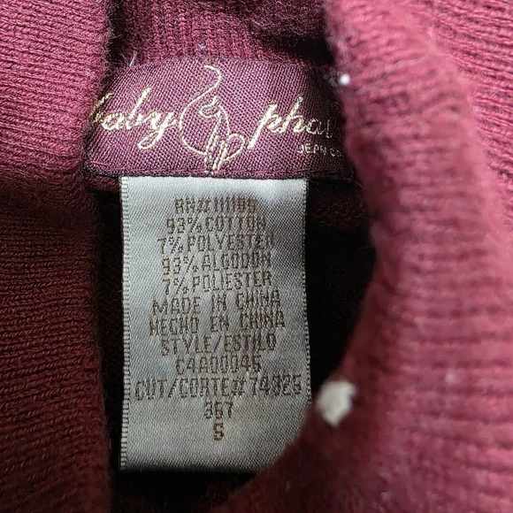 Baby Phat Sweater With High Neck Fitted Sleeves Burgundy Red Good Graphic Size S - Picture 6 of 8